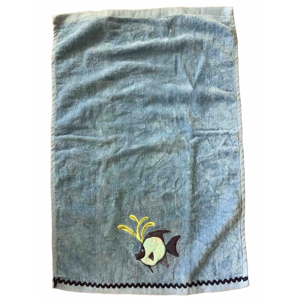 Embroidered Fish Bubble Beach Hand‎ Towel 100% Cotton 16x24